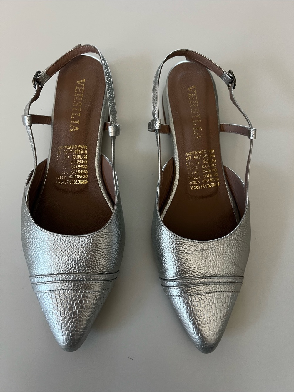 Silver Pointed Slingback Mules